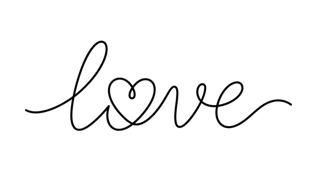 Handwritten love word in elegant cursive script isolated on white background