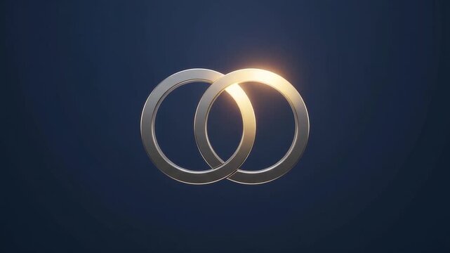 3D Abstract Metal Rings Interlocking with Glowing Light Pulse