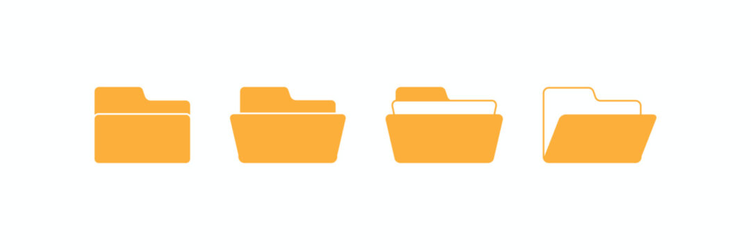 Four orange folders lined up on white background. Simple, clean design suggests organization or file management. Minimalist style fits digital interfaces or workflow visuals. Ideal for presentations
