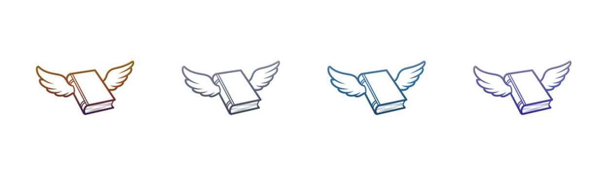 Flying book icon set with wings for education and literature concepts
