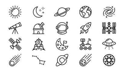 SEO Title: Space and Astronomy Thin Line Icon Set, Cosmic Exploration UI Pictograms © Md