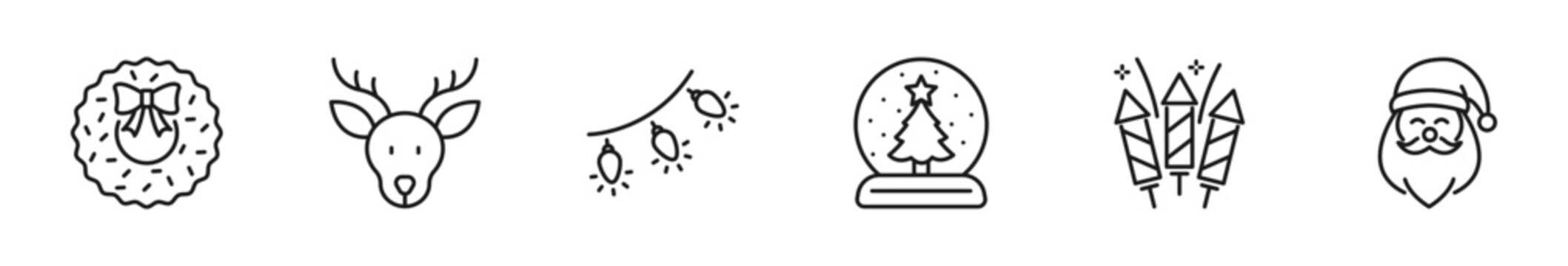 New year icon set. Celebration icon in line style. Editable web icons event, party, christmas, santa claus, January 1st, fireworks, winter, snowman etc. Vector illustration.