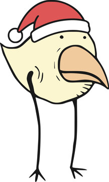 Funny Christmas chicken wearing a Santa hat draw