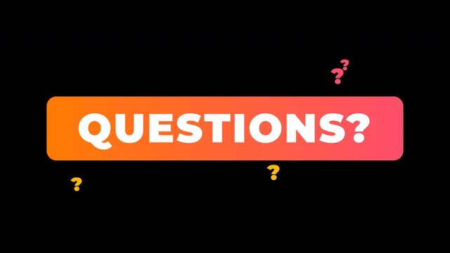 Questions label opening from its center with yellow and pink question marks and alpha channel