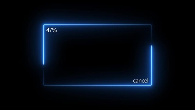 Futuristic blue glowing loading screen interface with zero to hundred percent progress and cancel button on a transparent background. motion graphic of a percent and cancel concept. 4k video