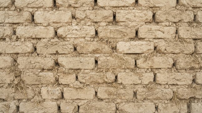 A textured background of an adobe brick wall
