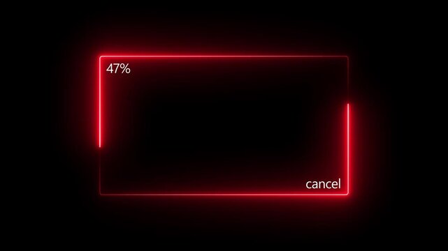 Futuristic blue glowing loading screen interface with zero to hundred percent progress and cancel button on a transparent background. motion graphic of a percent and cancel concept. 4k video