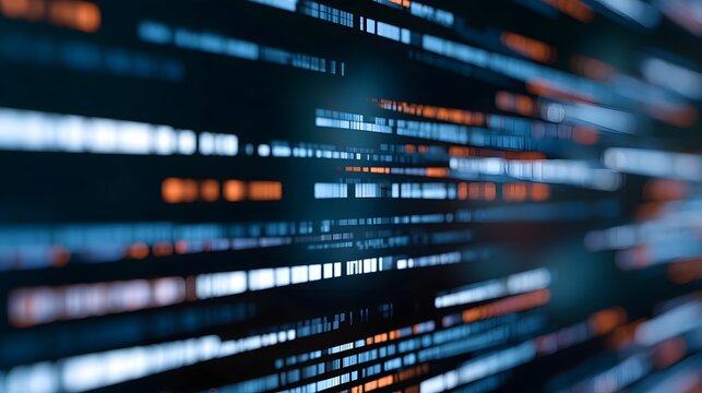 Abstract digital data streams in blue and orange tones  blurred motion effect  futuristic technology background  glowing lines  tech visualization