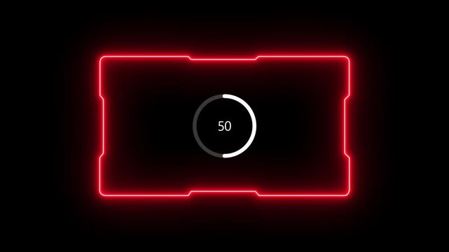 Modern cyber dashboard glowing red border with center circular progress bar showing eighty eight percent on a transparent background. motion graphic of a circle loading concept. 4k video