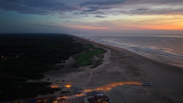 Moliets, Courant du Huchet, Night dreamy Sky and Forest, Landes. France. Aerial View. Video