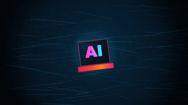 Glowing artificial intelligence text logo animation video showcasing futuristic technology concepts against dark cybernetic background motion clip