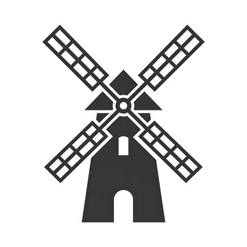 Flat black vector icon illustration of a traditional rural windmill