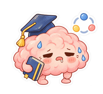 Tired Brain Loading Cute Graduation Sticker Illustration