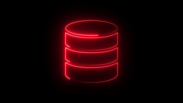Glowing red neon database animation for cloud computing and data storage concepts server