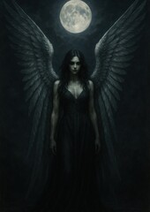 Fototapeta premium Mystical angel under moonlight.