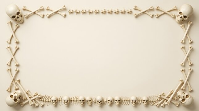 Halloween frame border made of miniature skulls and crossed bones
