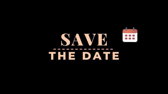 Save the Date rose gold letters swiveling in with a calendar icon and alpha channel
