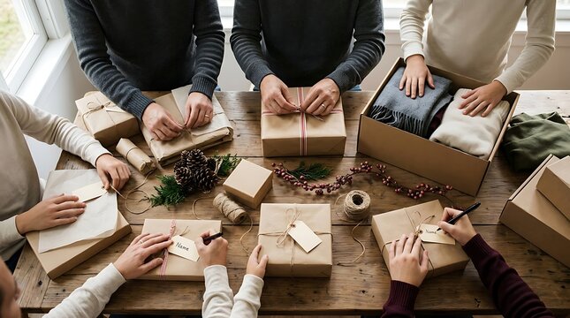 Black friday shopping frenzy people reaching for packages and gifts during the holiday season