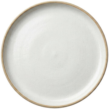 Minimalist round white ceramic dinner plate with brown rim