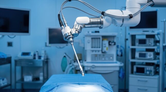 Robotic surgical system in a modern hospital operating room equipped with advanced technology