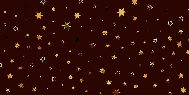 Seamless pattern featuring elegant gold, white, and dark stars on a deep brown background.