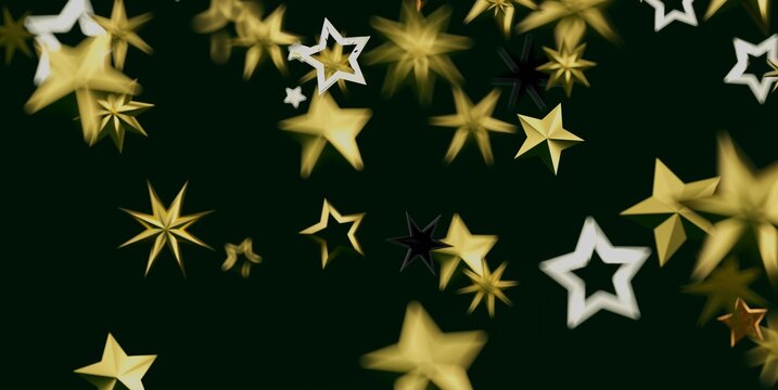 A decorative pattern of shimmering gold and white stars against a deep green backdrop.