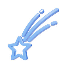 Blue glossy 3D shooting star icon isolated on black background © FOYJUL