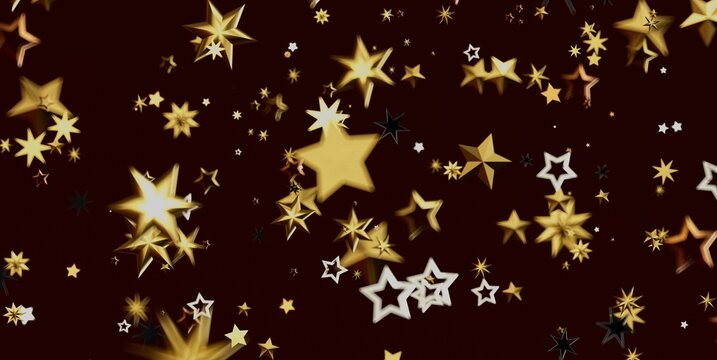 Festive pattern of glittering stars against a deep red backdrop for design projects.