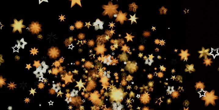 Sparkling gold and white star shapes create a magical, festive background.