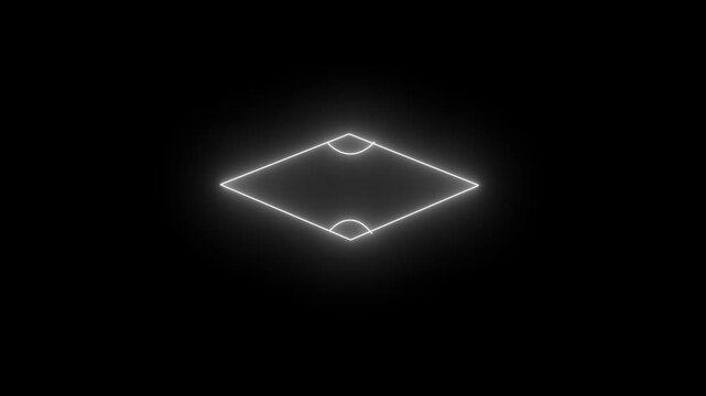 Glowing neon icon of a rhombus geometric shape featuring top and bottom interior angle arcs set against a black background. Animated geometric mathematical telemetry element, spatial alignment m