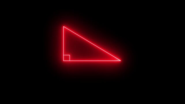 Glowing neon red icon of a right triangle geometric shape featuring a square right-angle symbol at the origin vertex set against a black background. 