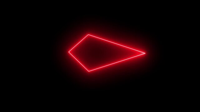 Glowing neon red icon of a kite geometric shape oriented horizontally set against a black background. Animated geometric mathematical telemetry element, kite quadrilateral frame outline.