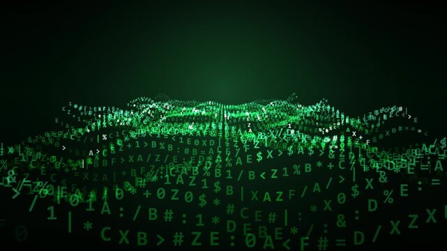 Matrix Glyph Terrain Loop with Green Code Landscape and Digital Grid