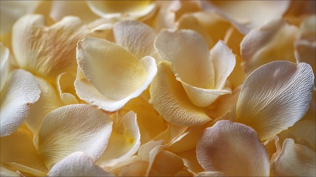Soft and delicate pastel yellow rose petals forming a beautiful floral arrangement for romantic weddings and gentle decorative themes