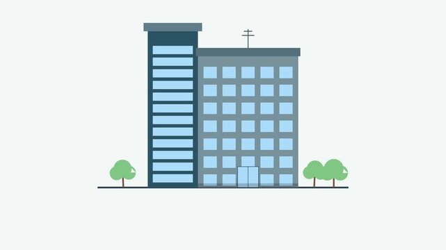 Modern Corporate Office Building Exterior Flat Animation