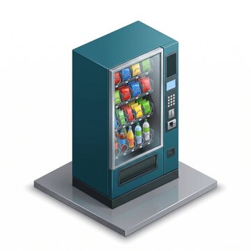 Isometric snack vending machine stocked with unbranded snacks