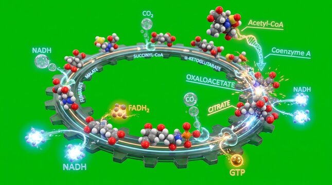 Citric acid cycle molecular diagram showing biochemical reactions and