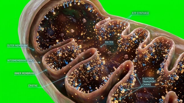 Detailed 3d medical illustration of mitochondrion anatomy with
