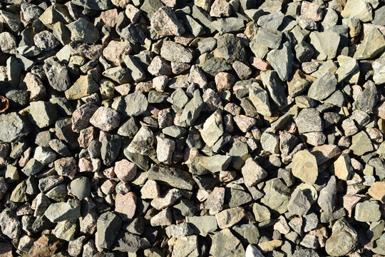 Detailed shot of crushed rock ballast on the ground