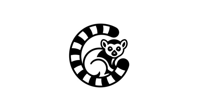 Ring-tailed lemur stylized illustration, cute animal logo icon, isolated on transparent background
