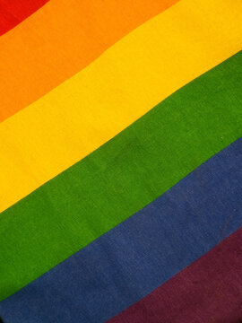 Rainbow Flag Fabric with Diagonal Stripes and Woven Texture