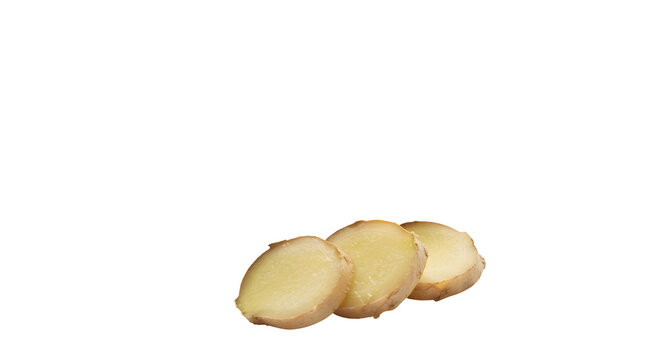 Fresh sliced ginger root pieces isolated on transparent background