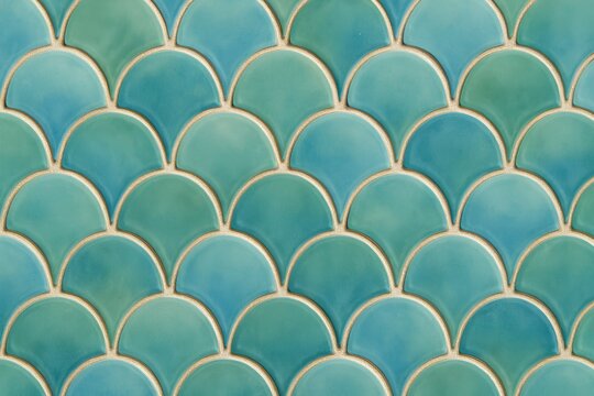 Turquoise Fish Scale Mosaic Ceramic Tile Pattern