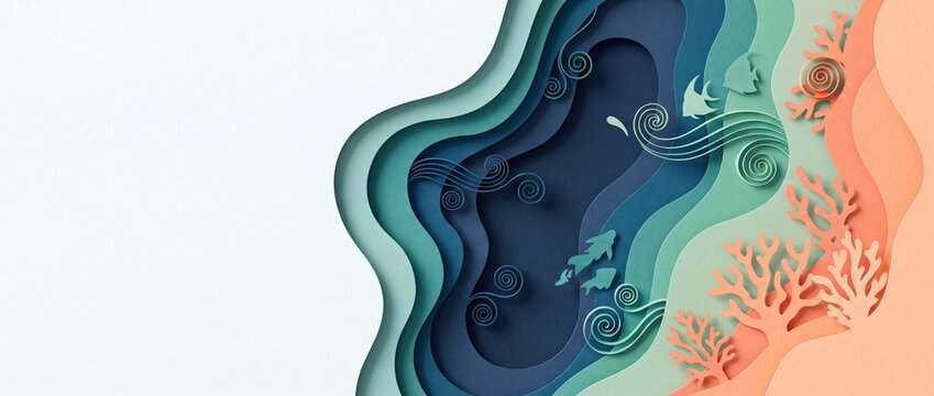 3D Layered Paper Cut Ocean Abyss and Coral Reef Papercraft