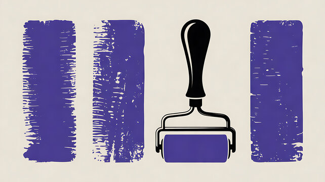 grunge vertical rolled ink texture set of stamp roller brayer with blue violet blue color. Letter press grunged vintage rough rectangle shape.. Linocut irregular relief printing illustration PNG 