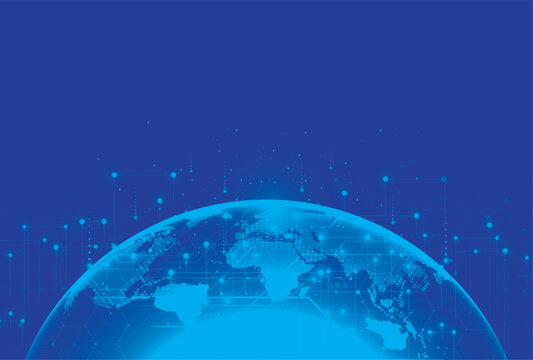 Technology globe world map vector on blue background