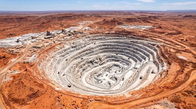 Hard Rock Lithium Mine Aerial Over Red Outback Desert