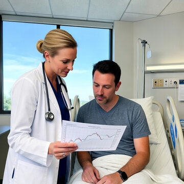 Doctors in hospital wards, amidst the sick and the hospital beds, strive to treat patients so they can eventually be discharged and return to normal life.
