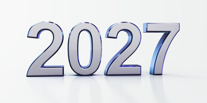Silver 2027 year number isolated on white background 3d rendering