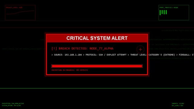 critical system alert box with red loading bar and glitchy digital interface warning for cybersecurity, software failure, network error